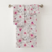 Wit-witte en roze floraal bad handdoek (Insitu)