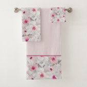 Wit-witte en roze floraal bad handdoek (Insitu)