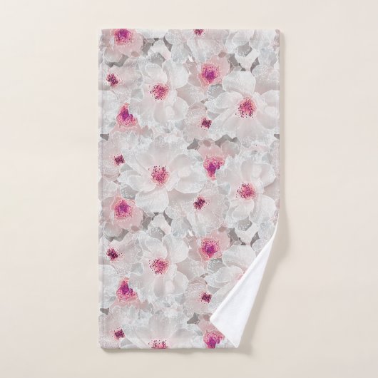 Wit-witte en roze floraal bad handdoek (Handdoek)