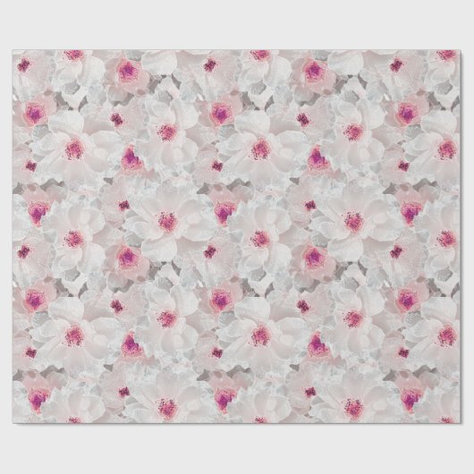 Wit-witte en roze floraal cadeaupapier (Vlak)