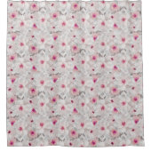 Wit-witte en roze floraal douchegordijn (Voorkant)