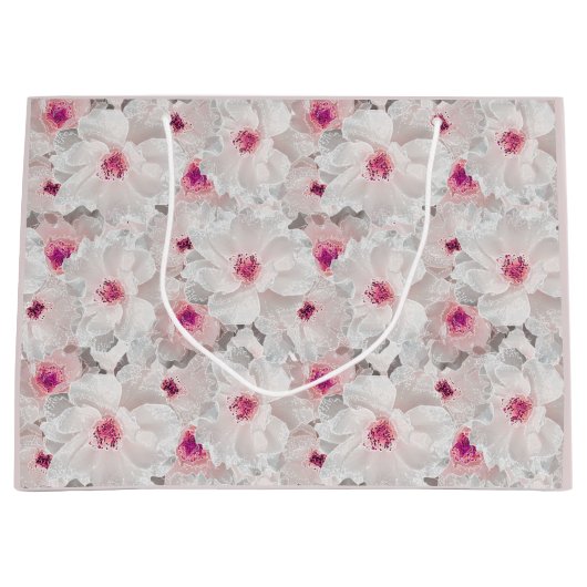 Wit-witte en roze floraal groot cadeauzakje (Voorkant)