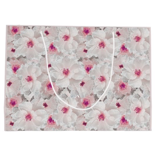 Wit-witte en roze floraal groot cadeauzakje (Achterkant)
