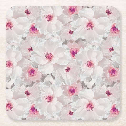 Wit-witte en roze floraal kartonnen onderzetters (Voorkant)