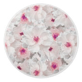 Wit-witte en roze floraal keramische knop (Voorkant)