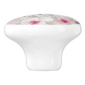 Wit-witte en roze floraal keramische knop (Zijkant)
