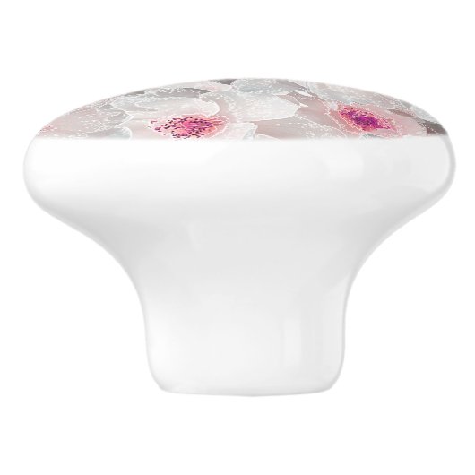 Wit-witte en roze floraal keramische knop (Zijkant)