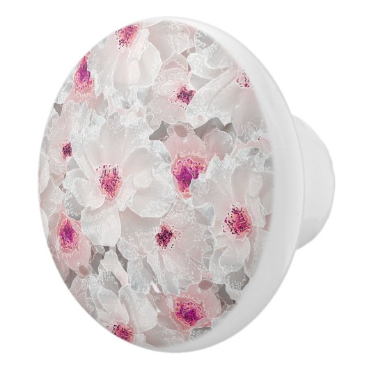 Wit-witte en roze floraal keramische knop (Rechts)