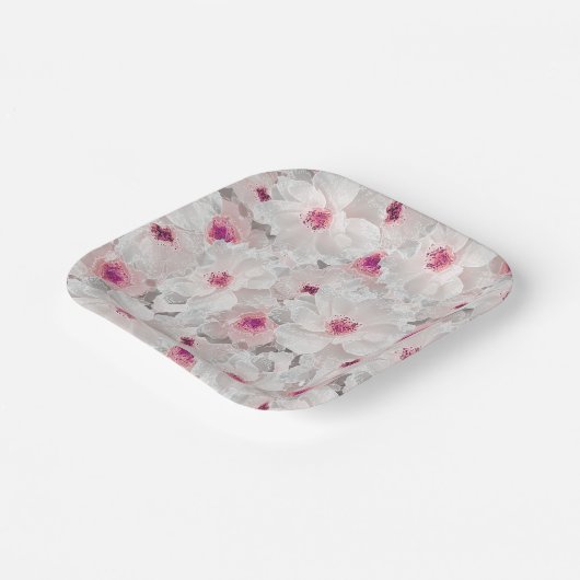Wit-witte en roze floraal papieren bordje (Gebogen)