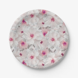 Wit-witte en roze floraal papieren bordje