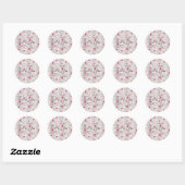 Wit-witte en roze floraal ronde sticker (Vel)