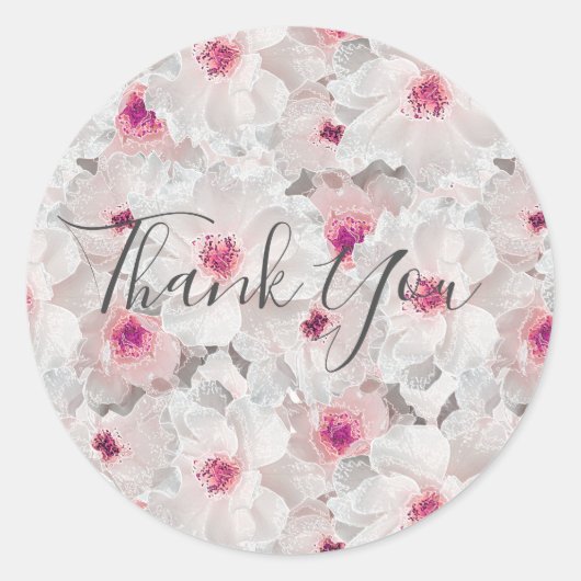 Wit-witte en roze floraal ronde sticker (Voorkant)