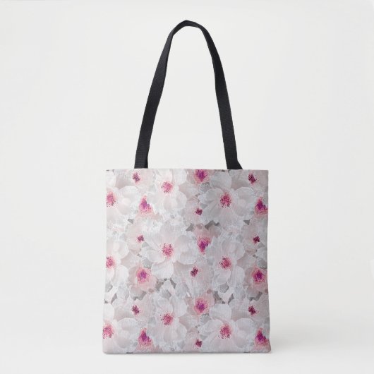 Wit-witte en roze floraal tote bag (Voorkant)
