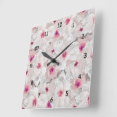 Wit-witte en roze floraal vierkante klok (Hoek)