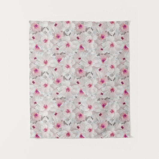 Wit-witte en roze floraal wandkleed (Voorkant)