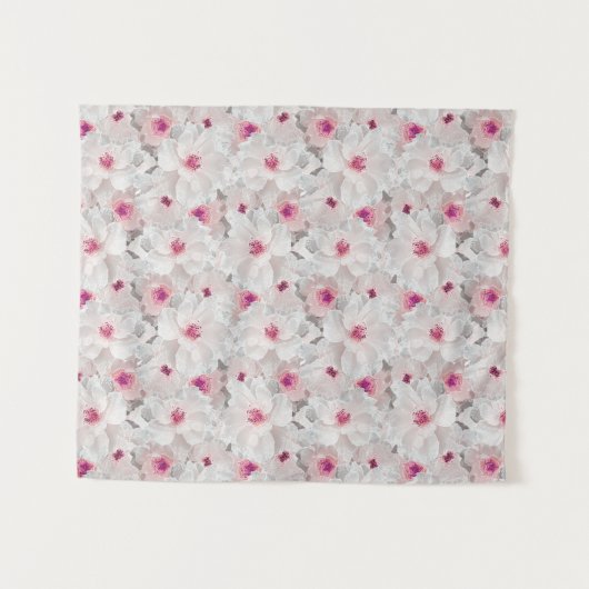 Wit-witte en roze floraal wandkleed (Voorkant (horizontaal))