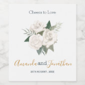 Wit-witte rozen op marineblauw huwelijk wijn etiket (Enkel label)