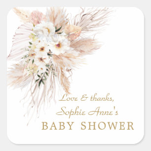 Wit woestijn Roses Pampas Grass Baby shower Vierkante Sticker