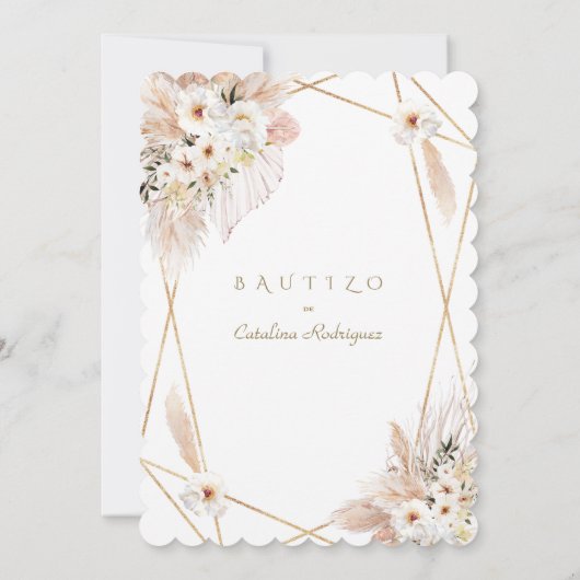 Wit woestijn Roses Pampas Grass Baptisme Kaart (Achterkant)