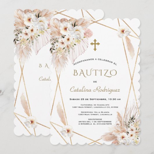 Wit woestijn Roses Pampas Grass Baptisme Kaart (Voorkant / Achterkant)