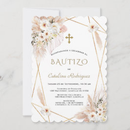 Wit woestijn Roses Pampas Grass Baptisme Kaart