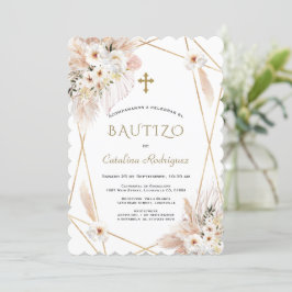 Wit woestijn Roses Pampas Grass Baptisme Kaart