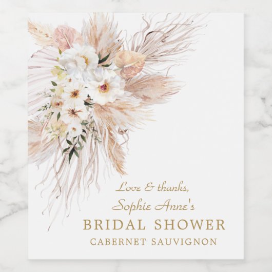 Wit woestijn Roses Pampas Grass Vrijgezellenfeest Wijn Etiket (Enkel label)