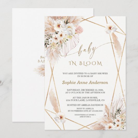 Wit woestijnrozen Gold Leaves Baby in Bloom Kaart (Voorkant / Achterkant)