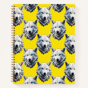Wit Wolf Head Patroon Ontwerp Geel  Notitieboek