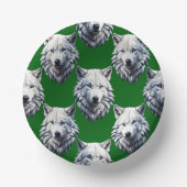 Wit Wolf Hoofd Patroon Design Groen Papieren Kommen (Voorkant)