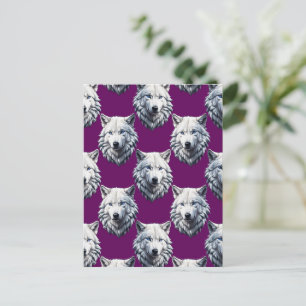 Wit Wolf Hoofd Patroon Design Paars Briefkaart