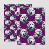 Wit Wolf Hoofd Patroon Design Paars Briefkaart (Voorkant / Achterkant)