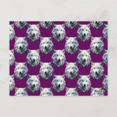 Wit Wolf Hoofd Patroon Design Paars Briefkaart (Achterkant)