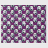 Wit Wolf Hoofd Patroon Design Paars Cadeaupapier (Vlak)