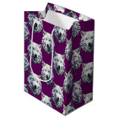 Wit Wolf Hoofd Patroon Design Paars Medium Cadeauzakje (Voorkant Gekanteld)