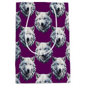 Wit Wolf Hoofd Patroon Design Paars Medium Cadeauzakje (Voorkant)