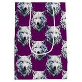 Wit Wolf Hoofd Patroon Design Paars Medium Cadeauzakje (Achterkant)