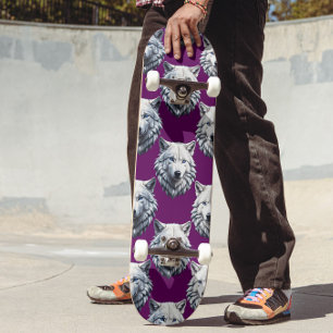 Wit Wolf Hoofd Patroon Design Paars Persoonlijk Skateboard
