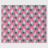 Wit Wolf Hoofd Patroon Design Roze  Cadeaupapier (Vlak)