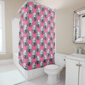 Wit Wolf Hoofd Patroon Design Roze  Douchegordijn (In situ)