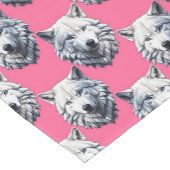 Wit Wolf Hoofd Patroon Design Roze Korte Tafelloper (Hoek)