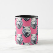Wit Wolf Hoofd Patroon Design Roze Mok (Midden)