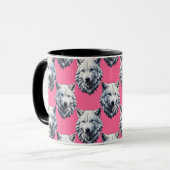 Wit Wolf Hoofd Patroon Design Roze Mok (Voorkant links)