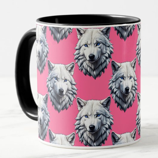 Wit Wolf Hoofd Patroon Design Roze Mok