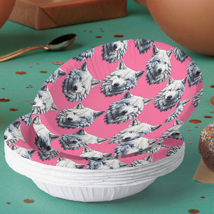 Wit Wolf Hoofd Patroon Design Roze  Papieren Kommen