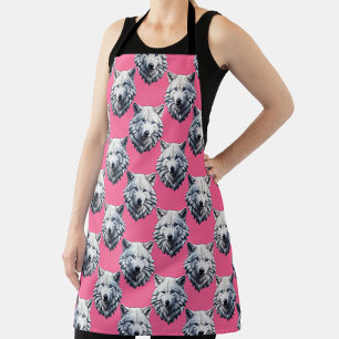Wit Wolf Hoofd Patroon Design Roze Schort