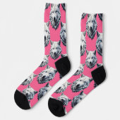 Wit Wolf Hoofd Patroon Design Roze Sokken (Links)