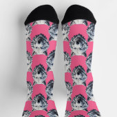 Wit Wolf Hoofd Patroon Design Roze Sokken (Top)