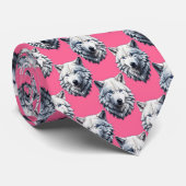 Wit Wolf Hoofd Patroon Design Roze Stropdas (Opgerold)