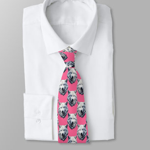 Wit Wolf Hoofd Patroon Design Roze Stropdas